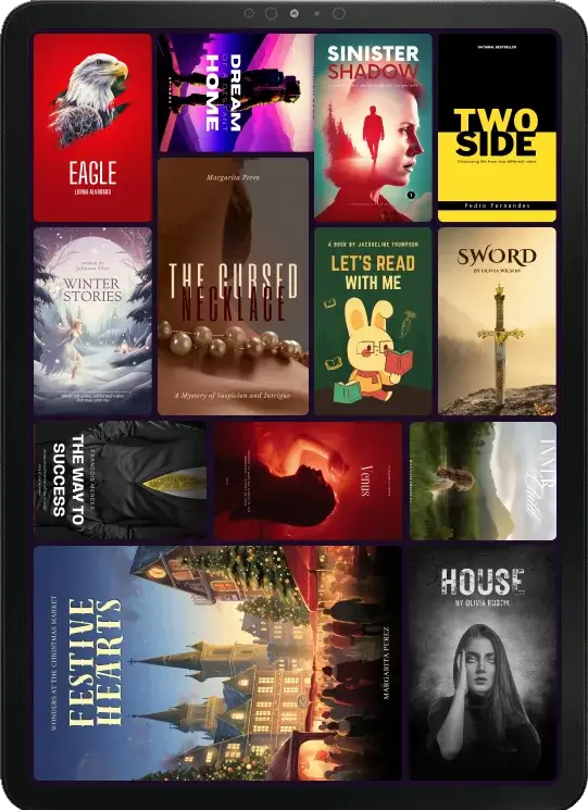 Tablet displaying book covers